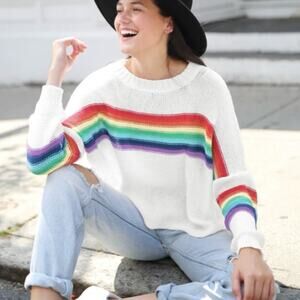 Wooden Ships Rainbow White Cotton Blend Pullover Sweater size S/M
